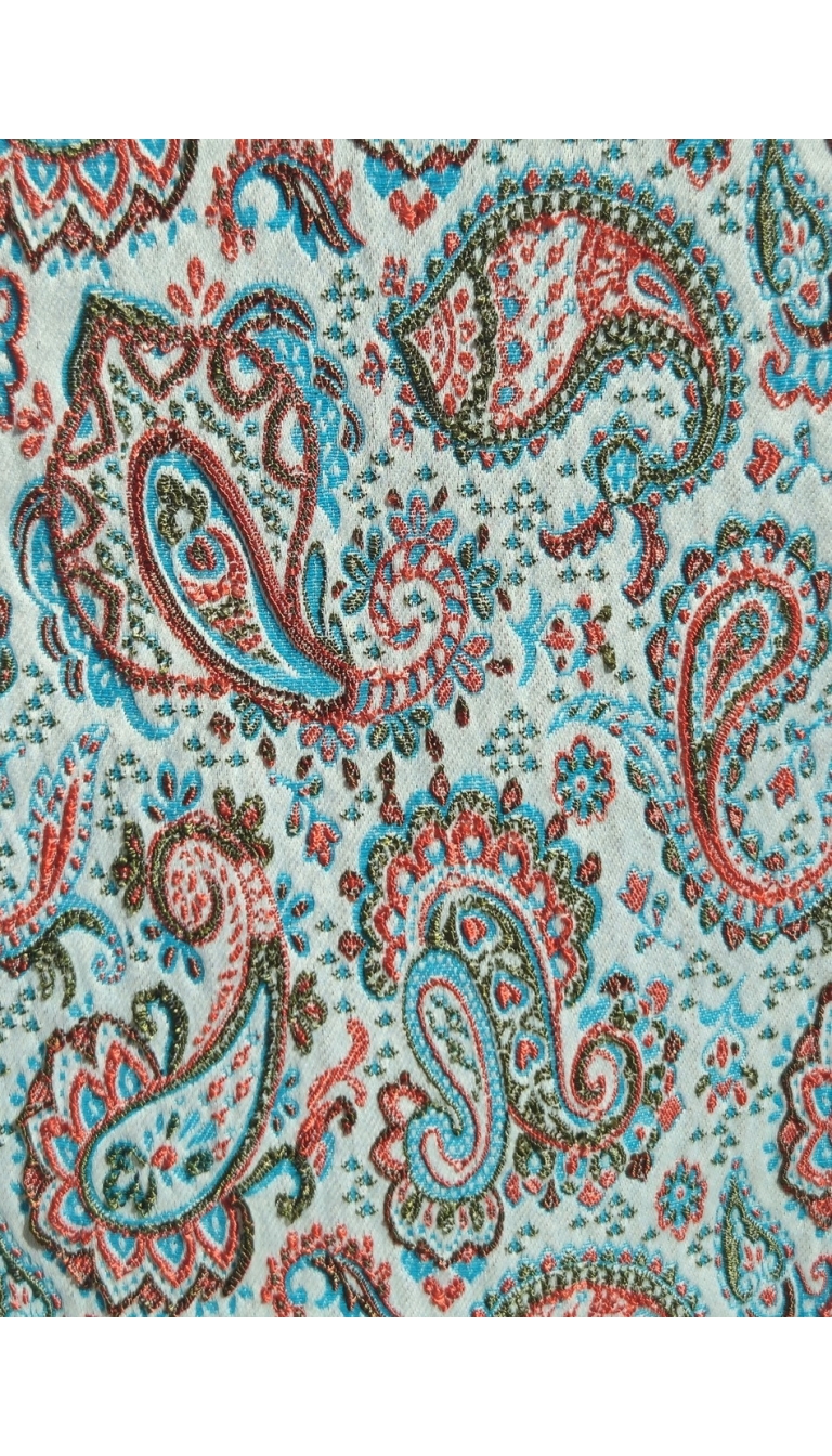 Haljina Ornella – luksuzna žakard haljina s paisley uzorkom Haljina Ornella od žakarda s paisley uzorkom u bijeloj i Blue Curaçao plavoj nijansi